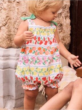 Baby Boden Fruit Print Bubble Romper in Red, Orange, Yellow, Green